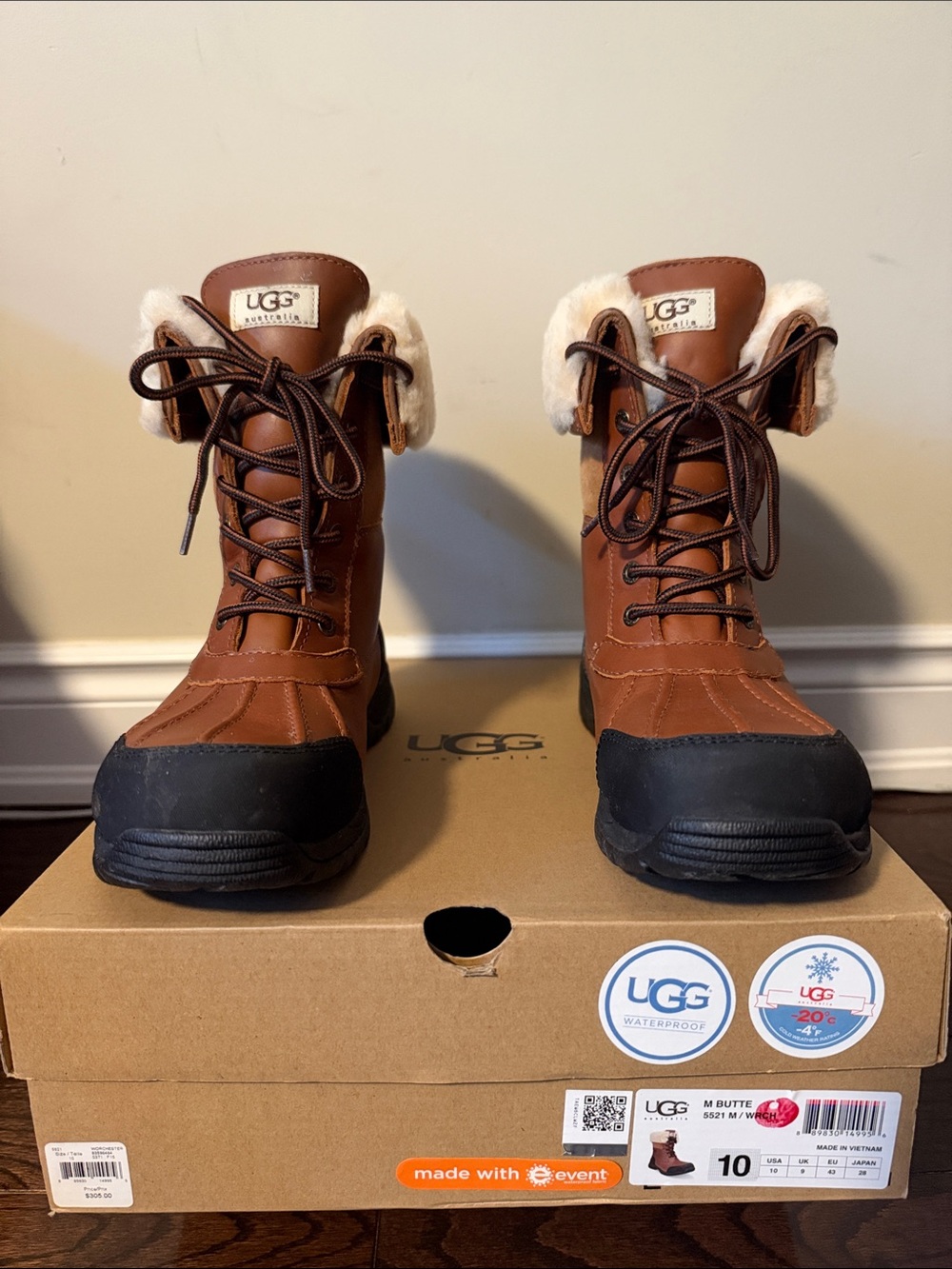 UGG Men's Chestnut Brown Waterproof Lace-Up Snow Boots with Shearling Cuff